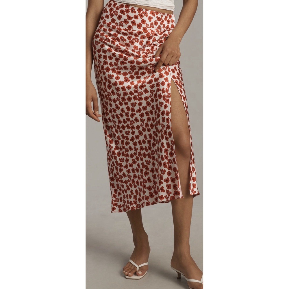 Anthropologie The Mel Ruched Side-Slit Midi Skirt by Maeve Size M Floral